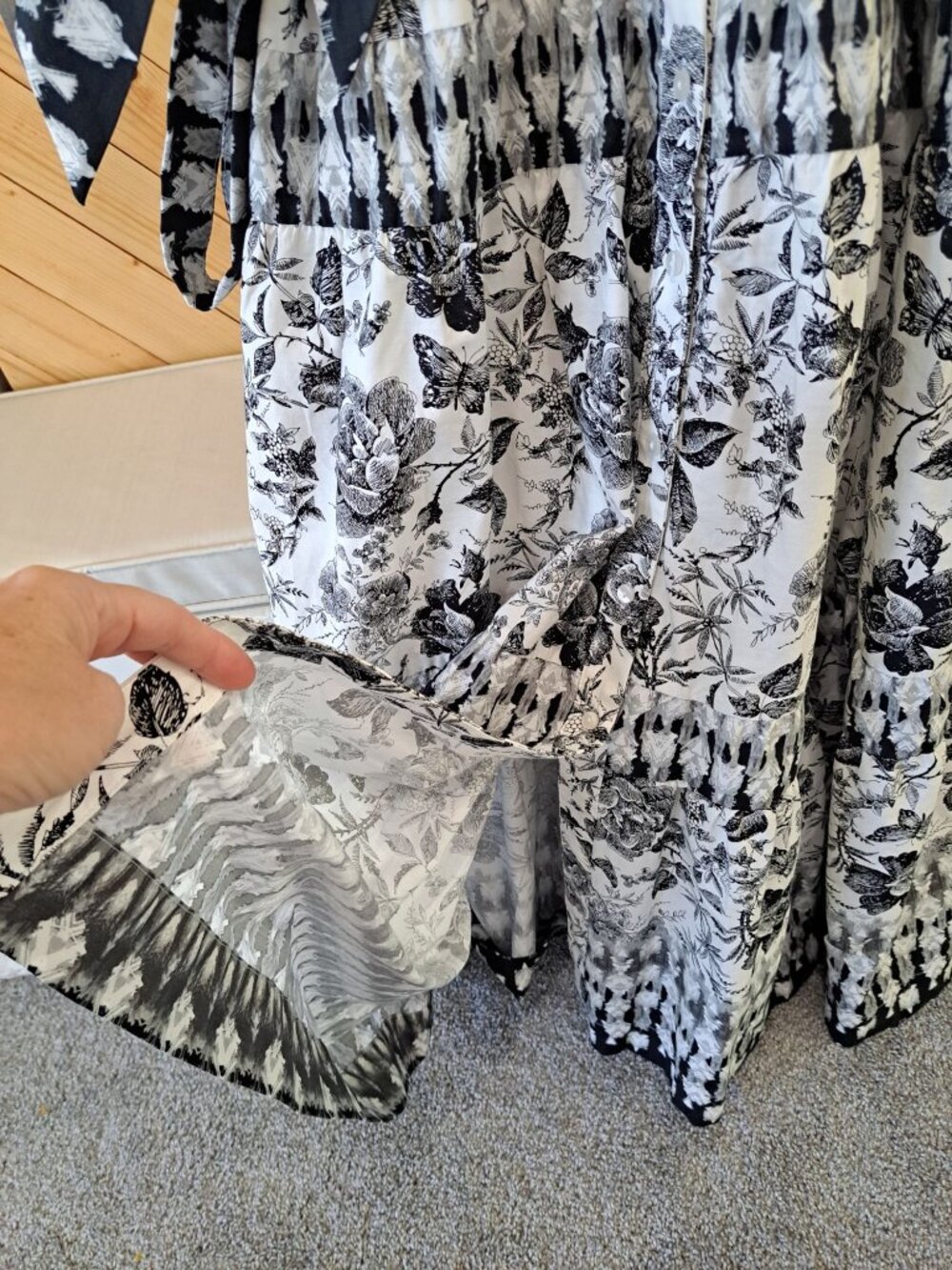 Abercrombie & Fitch Womens Floral Black White Maxi Dress Belted Waist Large Tall - Picture 11 of 14